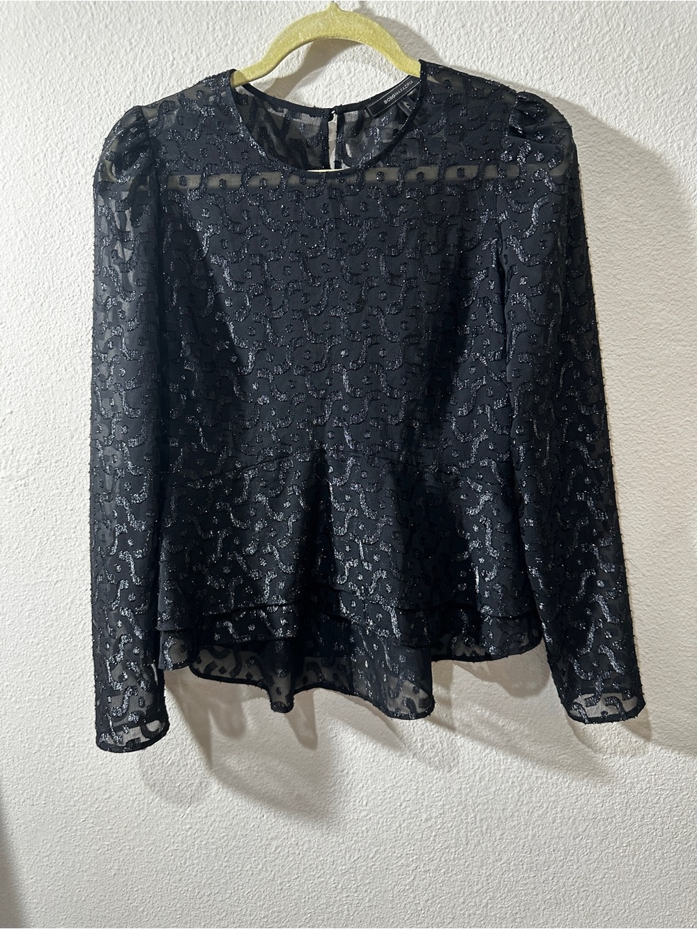 BCBGMaxAzria Black Lace Peplum Long-Sleeve XS